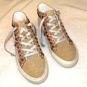 Jessica Simpson Womens Folliah Studded Sneakers Brown Size 7.5M Animal Print NEW